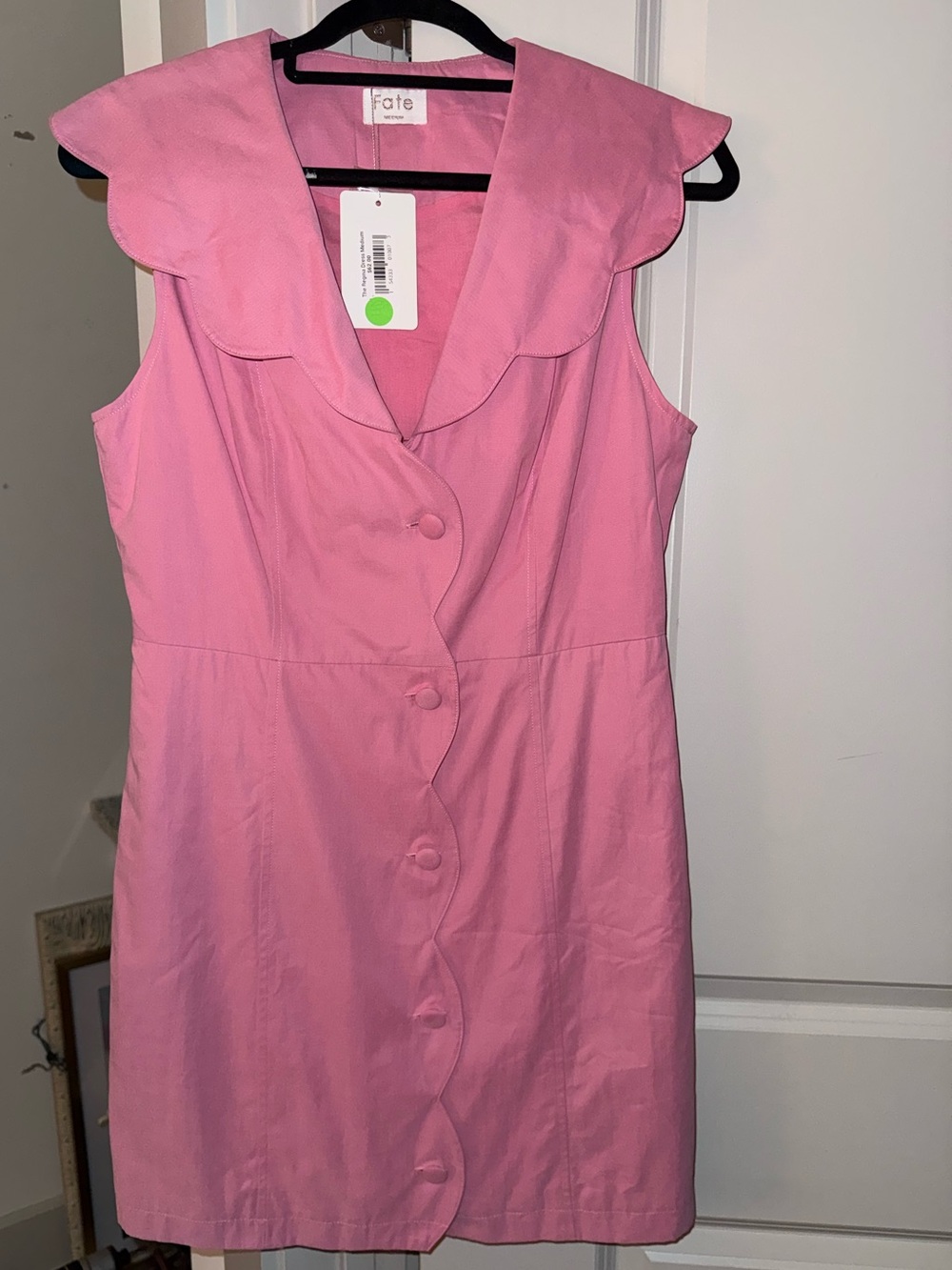 Fate Pink Scalloped Button-Front Sleeveless Dress